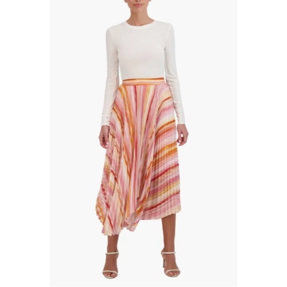 BCBGMAXAZRIA Pleated Handkerchief Hem Midi Skirt - Picture 1 of 7